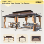 12X20 Hardtop Grill Gazebo with Hooks & Galvanized Roof – EROMMY - Image 12