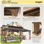 12X20 Hardtop Grill Gazebo with Hooks & Galvanized Roof – EROMMY - Image 9