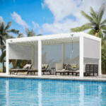 Erommy Outdoor Louvered Pergola Gazebo with Adjustable Aluminum Rainproof Roof