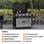 Blackstone Bronco Outdoor Combo Griddle 36 inch 4-Burner Flat Top Grill with Vertical Pellet Smoker - Image 11
