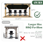 Classic 10FT x 14FT Solid Wood Gazebo With Sloped Roof & Built-in Bar Shelf for BBQ AMERLIFE - Image 13