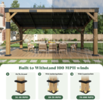 Classic 10FT x 14FT Solid Wood Gazebo With Sloped Roof & Built-in Bar Shelf for BBQ AMERLIFE - Image 12