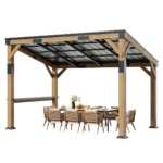 Classic 10FT x 14FT Solid Wood Gazebo With Sloped Roof & Built-in Bar Shelf for BBQ AMERLIFE - Image 5