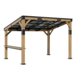 Classic 10FT x 14FT Solid Wood Gazebo With Sloped Roof & Built-in Bar Shelf for BBQ AMERLIFE - Image 4