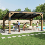 Classic 10FT x 14FT Solid Wood Gazebo With Sloped Roof & Built-in Bar Shelf for BBQ AMERLIFE - Image 3