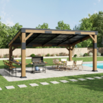 Classic 10FT x 14FT Solid Wood Gazebo With Sloped Roof & Built-in Bar Shelf for BBQ AMERLIFE - Image 2