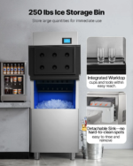 VEVOR Commercial Ice Maker Machine 360LBS/24H Ice-Making Machine with 250LBS Large Storage Bin Auto Self-Cleaning Ice Maker with Touchscreen for Bar - Image 13