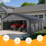 10 Ft. W x 16 Ft. D Galvanized Steel Carport with Full Enclosure Kit - Image 9