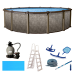 Blue Wave Riviera Round 54-in Deep 8-in Top Rail Metal Wall Swimming Pool Package