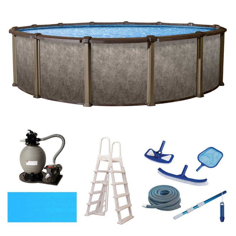 download (26) Blue Wave Riviera Round 54-in Deep 8-in Top Rail Metal Wall Swimming Pool Package - Image 1