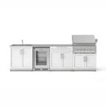 NewAge Products Classic Series 10 Ft Outdoor Kitchen Island w/ 33-in Propane Grill, Sink, Glass Door Refrigerator, Trash Bin, Door & Drawer in White/Stainless Steel - Image 7