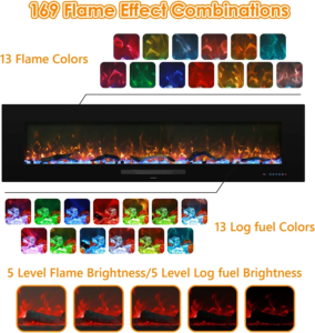 Modern Wall-Mounted And Recessed Electric Fireplace Inserts, 750W Or 1500W Heater Fireplace, Faux Log Or Crystal Hearth - Image 8