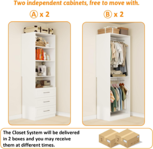 Closet System of 2 Sets with 3 Drawers & 4 Shelves & 4 Hanging Rods, 4FT-10FT Closet Organizer System - Image 6