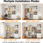 Closet System of 2 Sets with 3 Drawers & 4 Shelves & 4 Hanging Rods, 4FT-10FT Closet Organizer System - Image 4